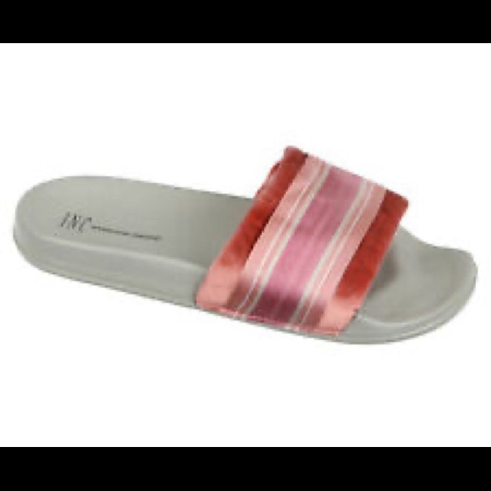 NWT INC open toe velour Varsity slippers US11/12